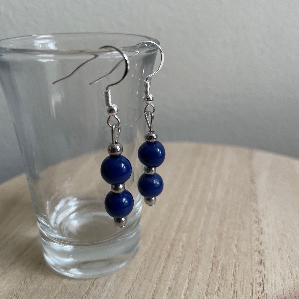 2/$15 Double Navy Beaded Earrings